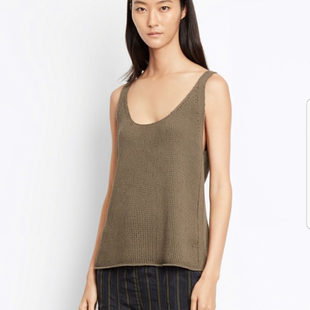 VINCE Lattice Stitch Scoop Neck Tank